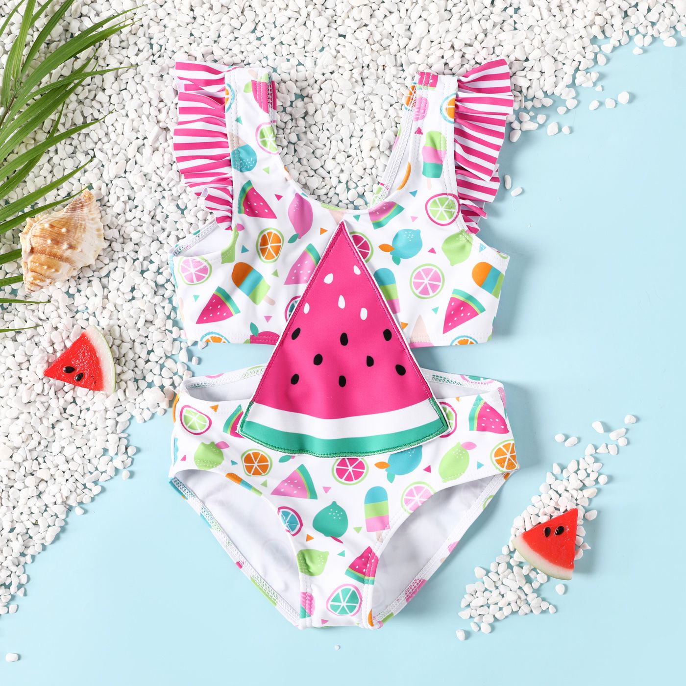 

Toddler Girl Watermelon Design One Piece Swimsuit