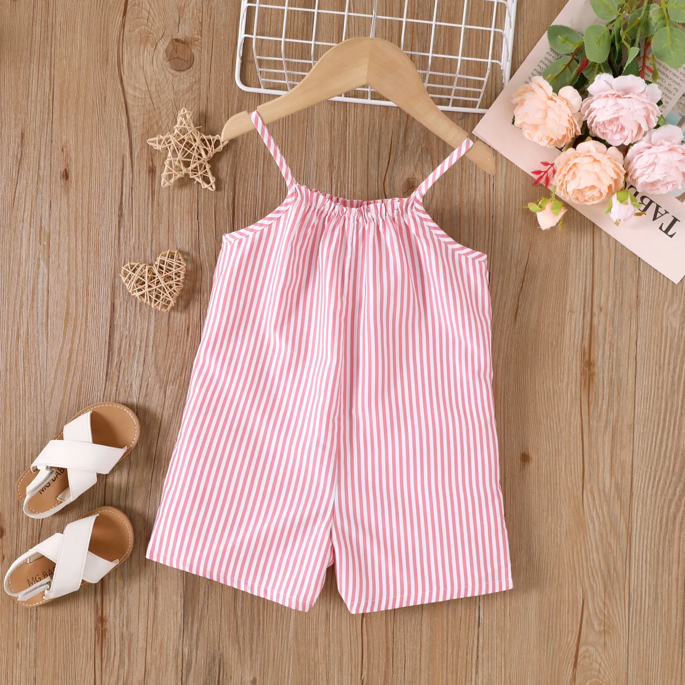 Toddler Girl Pink Stripe Patch Pocket Cami Romper   image 2