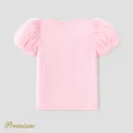 Kid Girl Cotton Ribbed Appliques Detail Mesh Puff-sleeve Tee  image 2