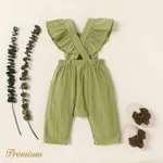 Baby Girl 100% Cotton Textured Solid Textured Ruffled Overalls Pants  image 2