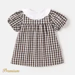 Baby Girl 100% Cotton Contrast Collar Puff-sleeve Button Dress  image 2