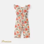 Baby Girl 100% Cotton Crepe Floral Print Lace Detail Flutter-sleeve Jumpsuit  image 2