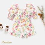 Toddler Girl 100% Cotton Allover Floral Print Bow Front Romper Colorful image 5