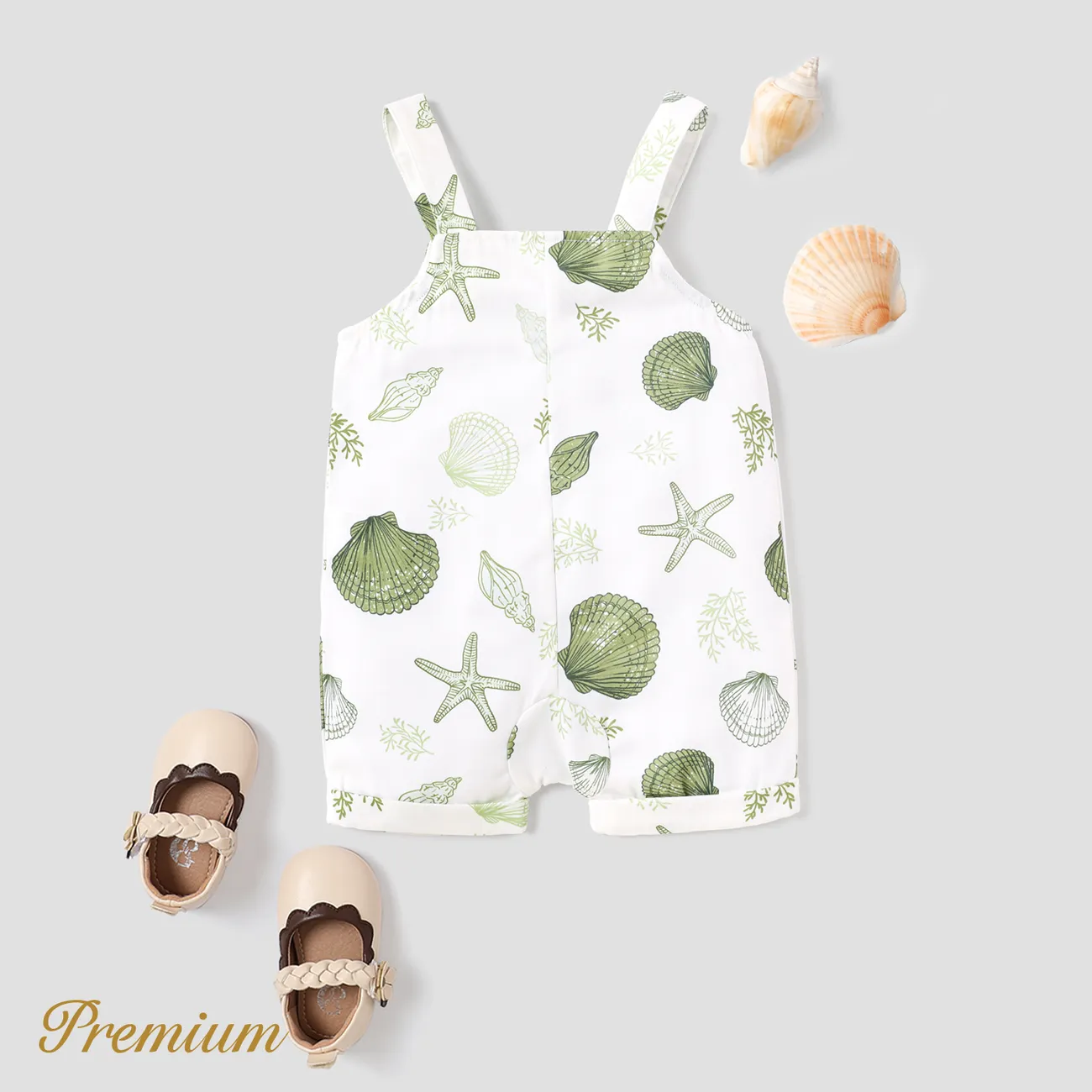 <Shell Seeker> Baby Boy/Girl Cotton Tank Romper / Overalls Shorts / Two-piece Swimsuit Blanco verde big image 1