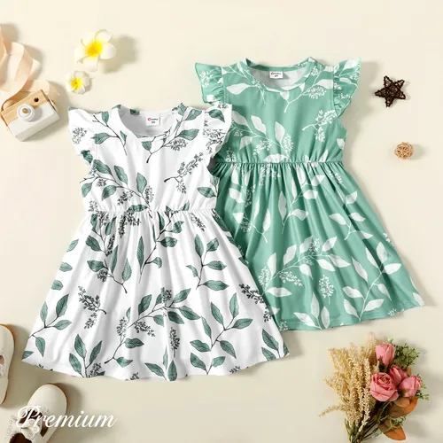 Baby Girl Allover Leaf Print Flutter-sleeve Naia™ Dress