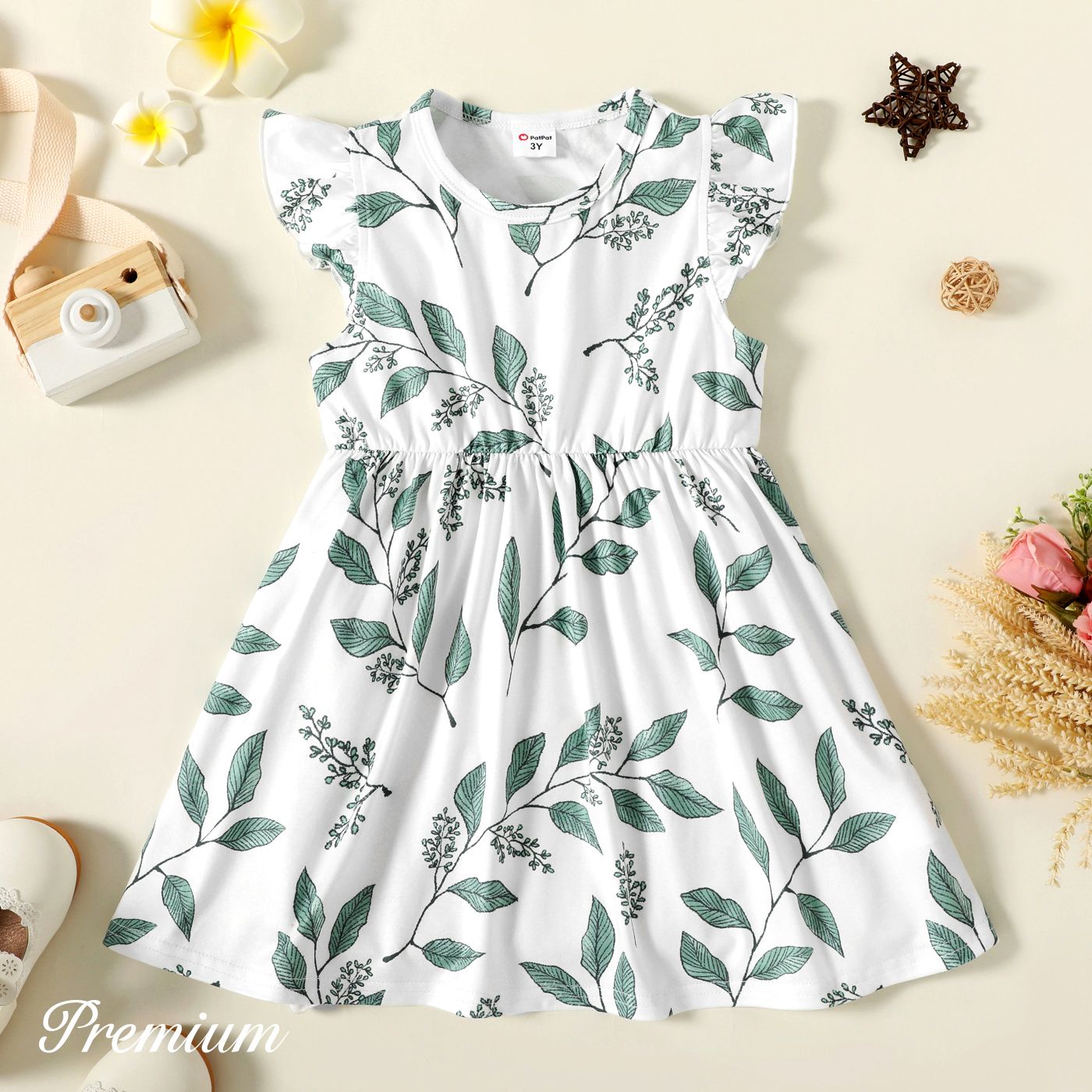 Baby Girl Allover Leaf Print Flutter-sleeve Naiaâ¢ Dress