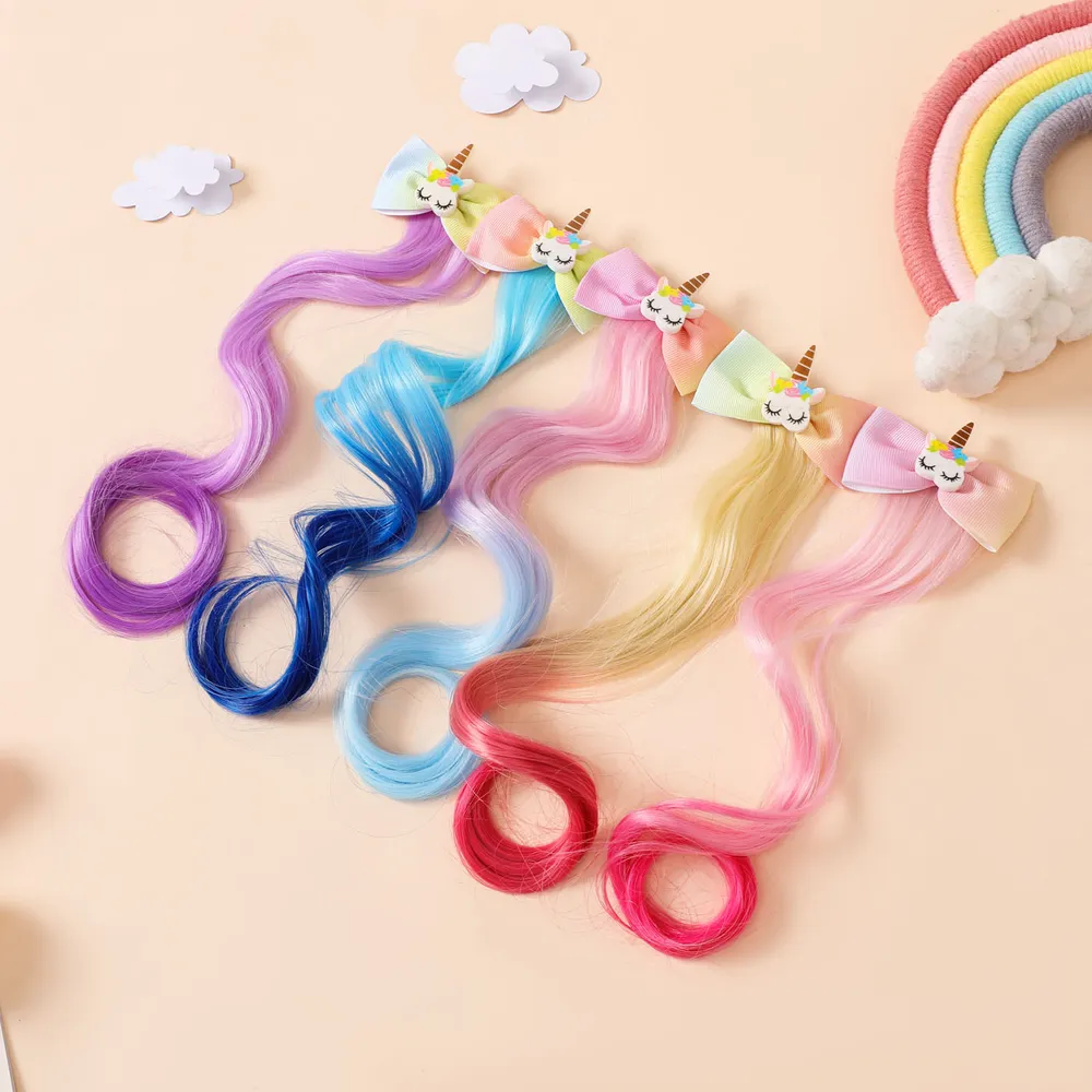 Unicorn Clip Hairpiece Hair Extension Wig Pieces for Girls big image 6