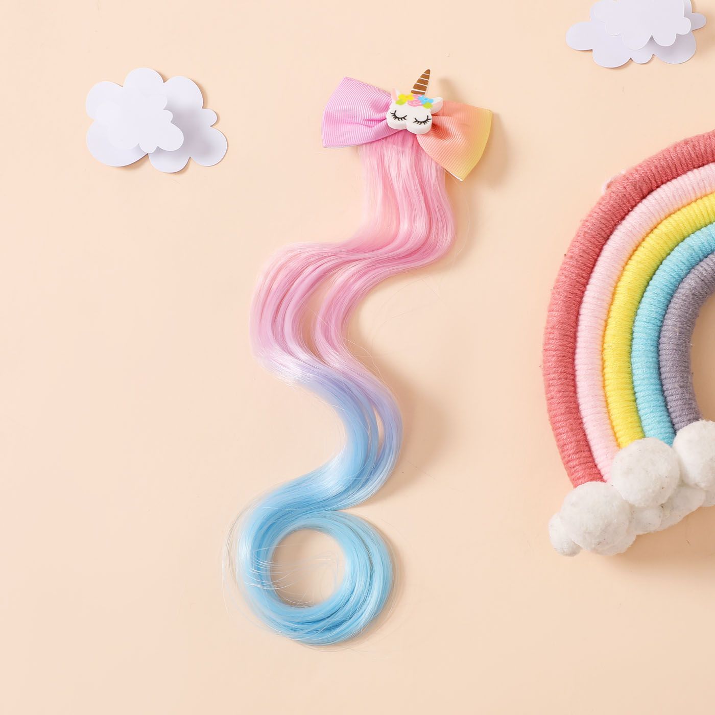 Unicorn Clip Hairpiece Hair Extension Wig Pieces For Girls
