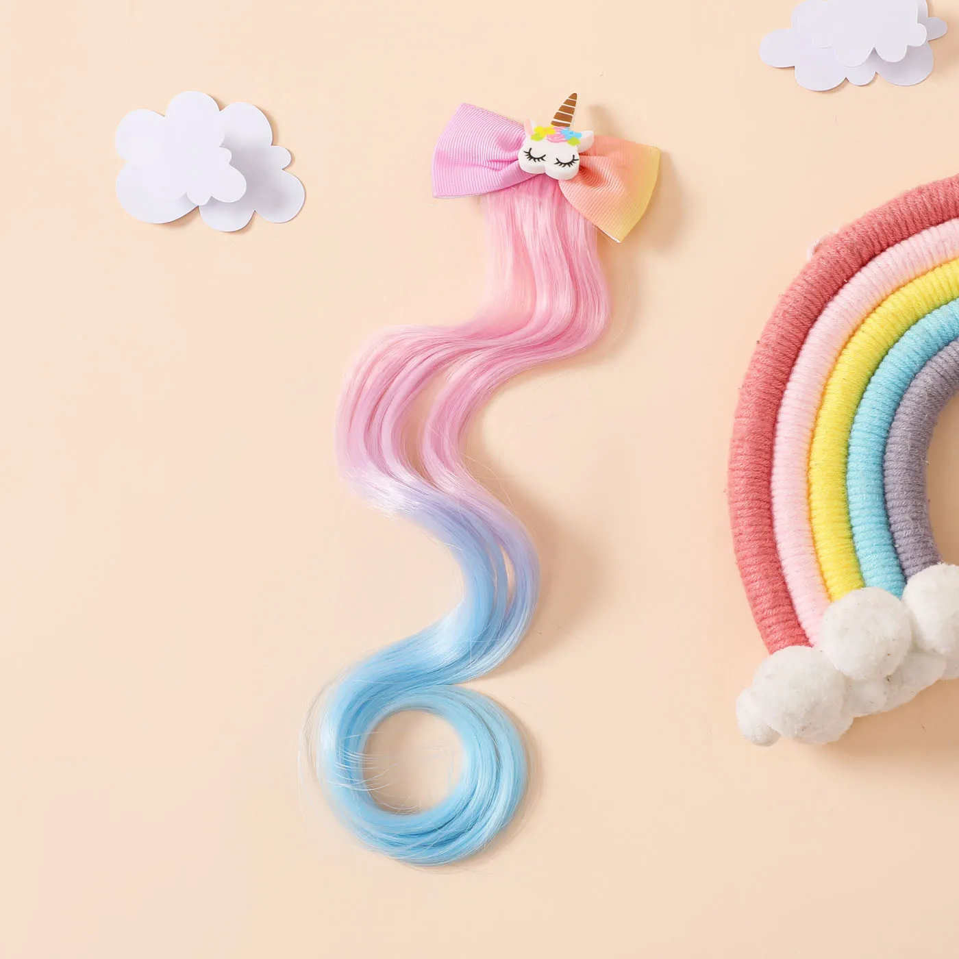 Unicorn Clip Hairpiece Hair Extension Wig Pieces for Girls Light Blue