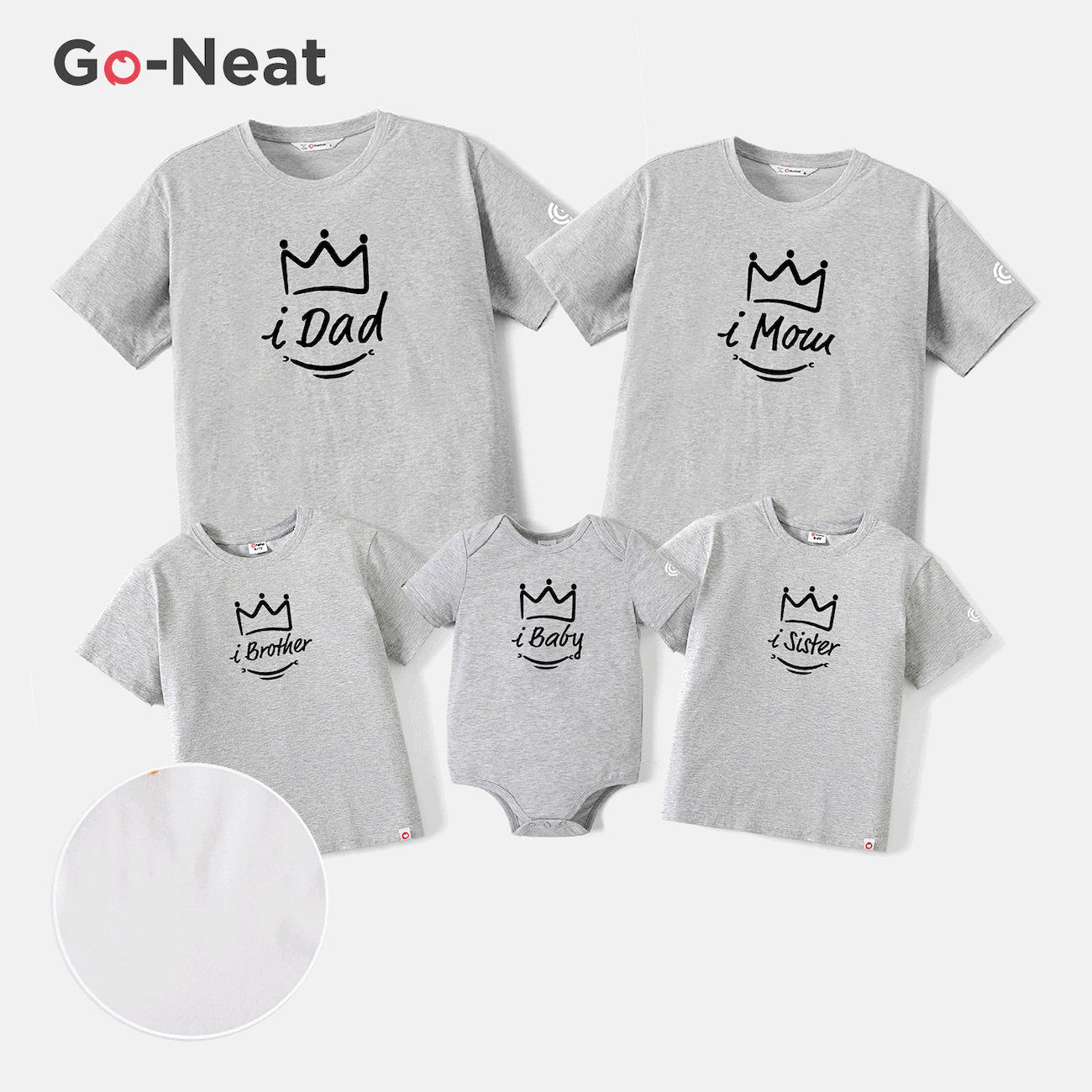 Go-Neat Water Repellent and Stain Resistant Family Matching Crown & Letter Print Short-sleeve Tee Light Grey big image 1
