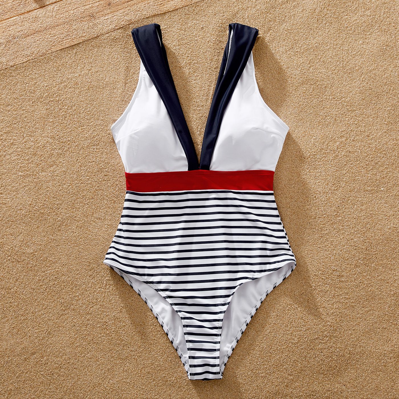 family matching striped print one-piece swimsuit or swim trunks shorts