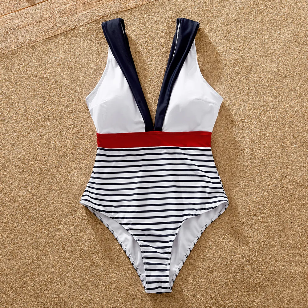 Family Matching Striped Print One-piece Swimsuit or Swim Trunks Shorts  big image 9