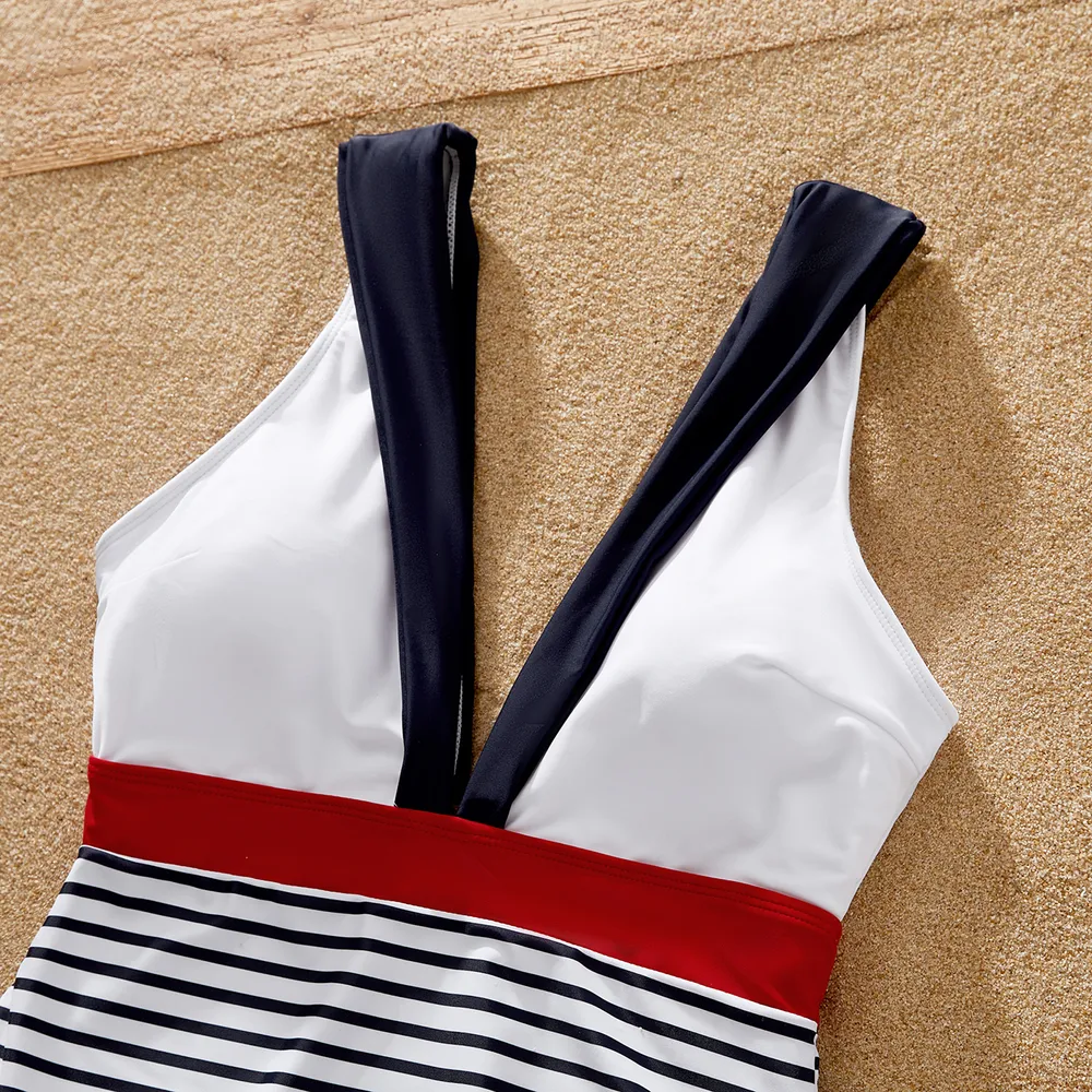 Family Matching Striped Print One-piece Swimsuit or Swim Trunks Shorts big image 10