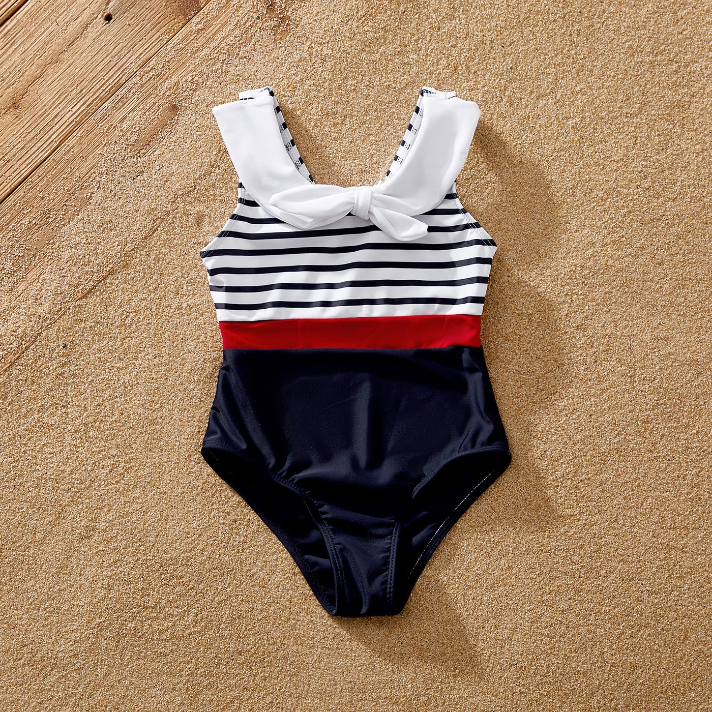 Family Matching Striped Print One-piece Swimsuit Or Swim Trunks Shorts