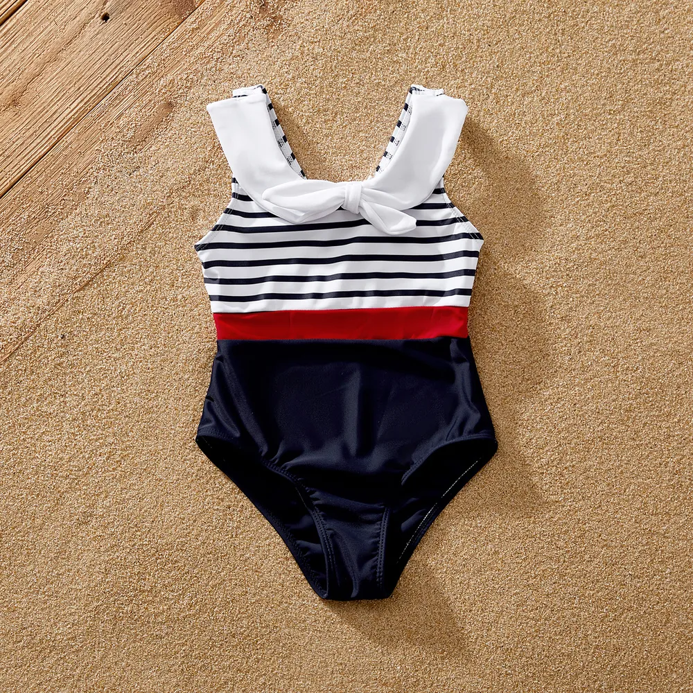 Family Matching Striped Print One-piece Swimsuit or Swim Trunks Shorts big image 6