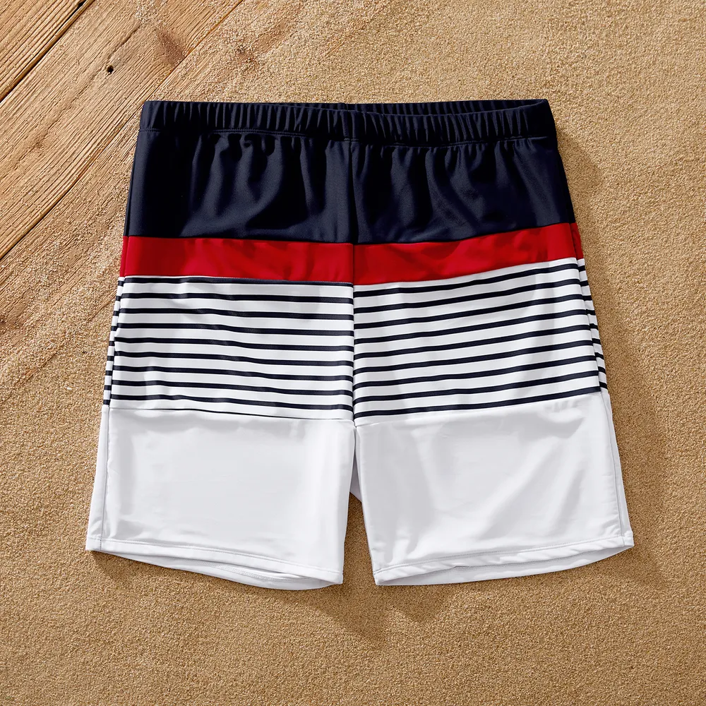 Family Matching Striped Print One-piece Swimsuit or Swim Trunks Shorts  big image 12