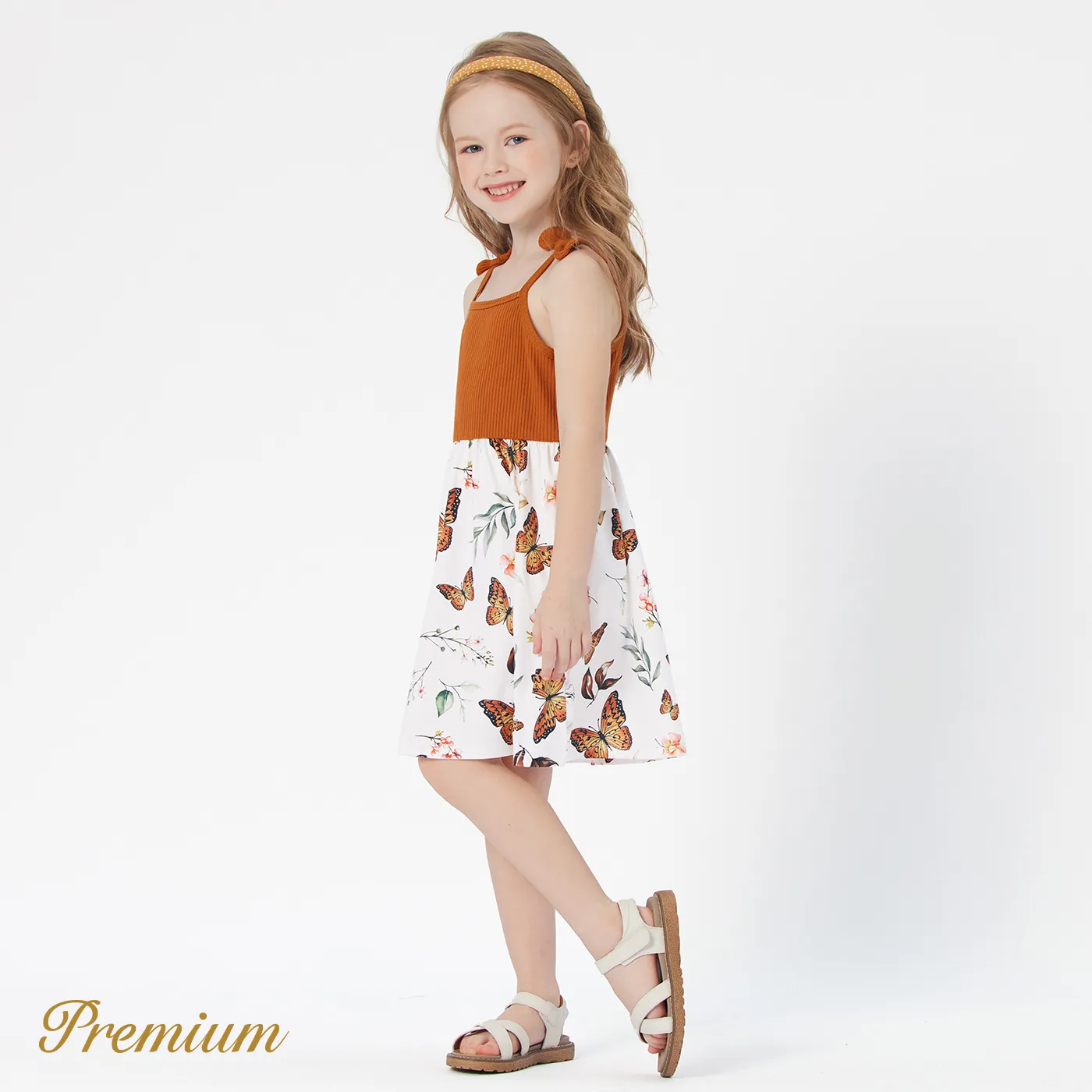 Naia Toddler Girl Butterfly Print Ribbed Splice Bowknot Design Slip Dress  image 3