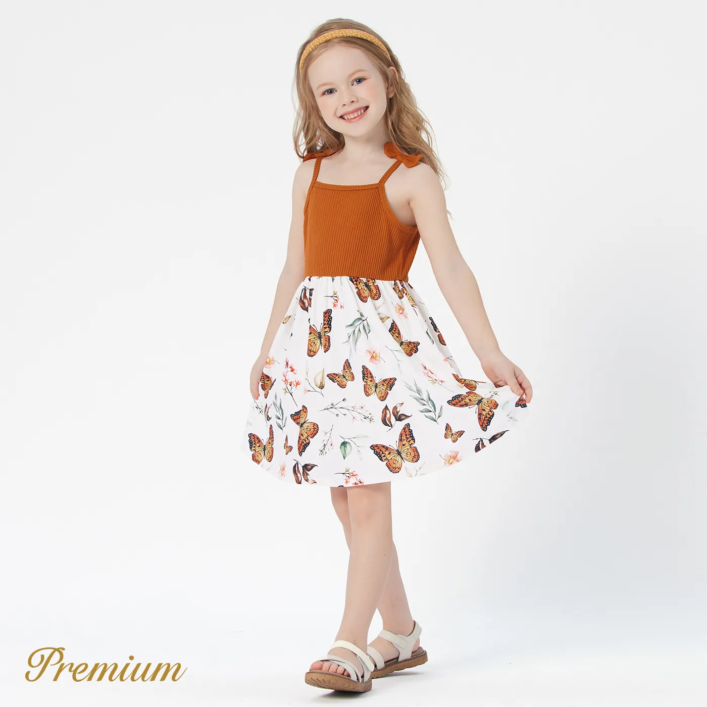 Naia Toddler Girl Butterfly Print Ribbed Splice Bowknot Design Slip Dress  image 2