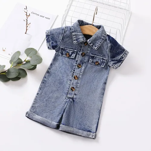 Baby Girl 100% Cotton Front Buttons Short-sleeve Jumpsuit