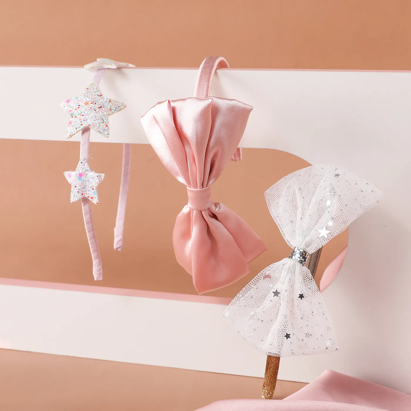 Pacote com 3 estrelas de lantejoulas/arco de decoração de arco de cabelo para menina Rosa image 3