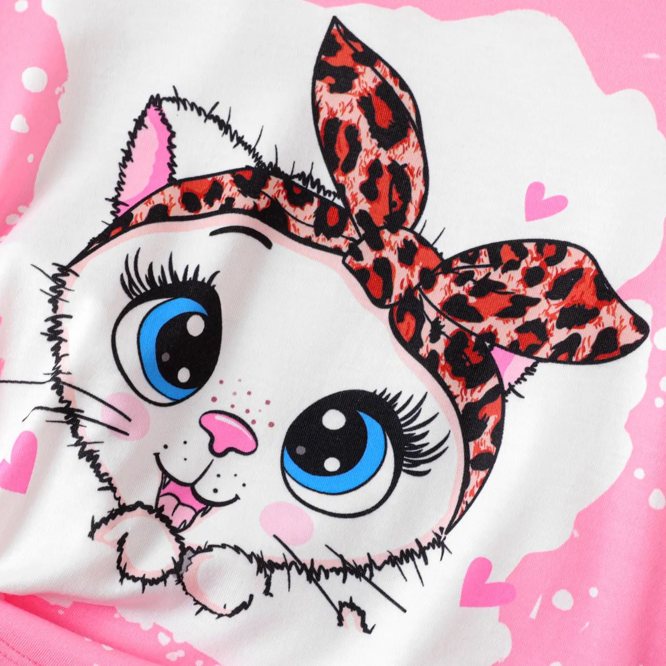 Toddler Girl Cute Cat Print Short-sleeve Tee Pink big image 1