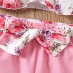 2pcs Toddler Girl Allover Floral Print Flutter-sleeve Ruched Tee and Belted Shorts Set   image 5