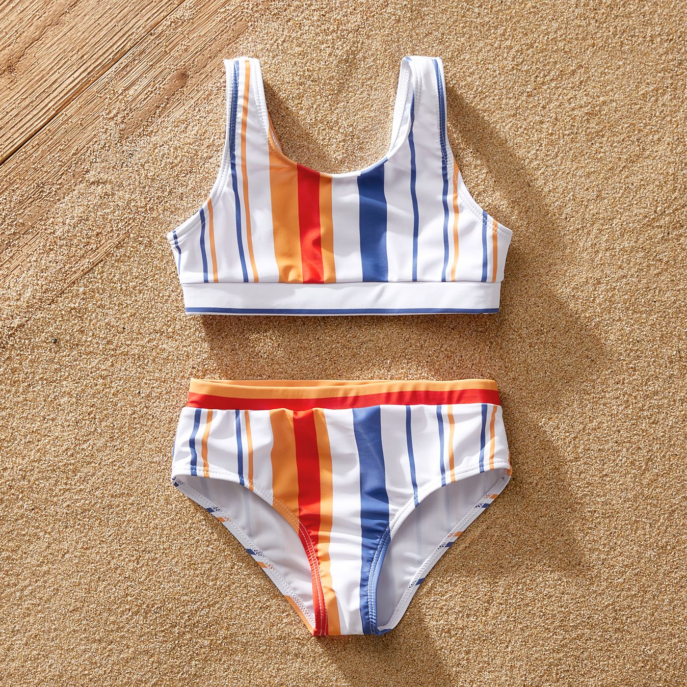 Family Matching Colorful Stripe Two-piece Swimsuit Or Swim Trunks Shorts