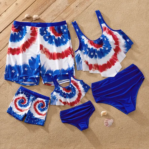 Independence Day Family Matching Colorblock Two-piece Swimsuit or Swim Trunks Shorts
