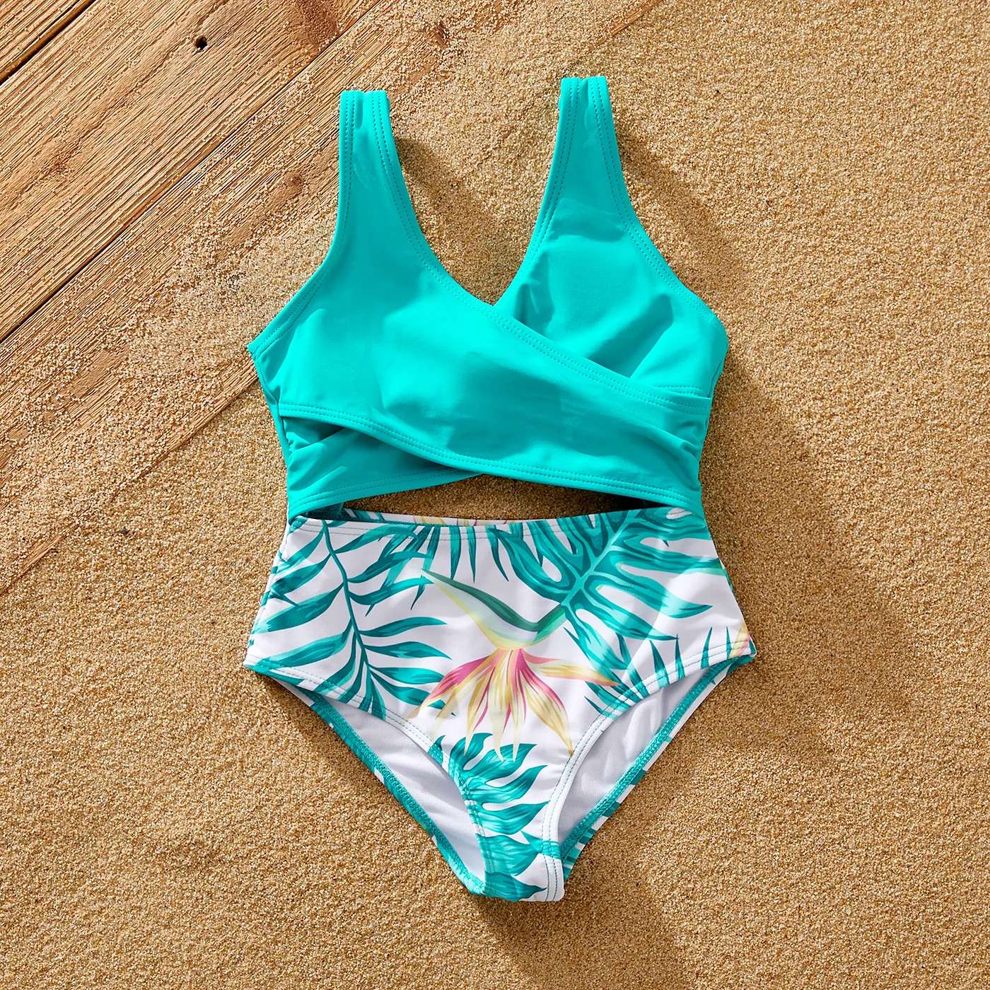 Family Matching Plant Print Wrap One-piece Swimsuit or Swim Trunks Shorts  image 6
