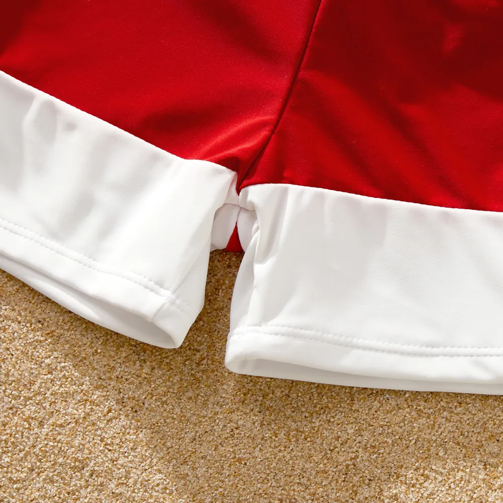 Family Matching Colorblock One Shoulder Cut Out Tie Waist One-piece Swimsuit or Swim Trunks Shorts big image 5