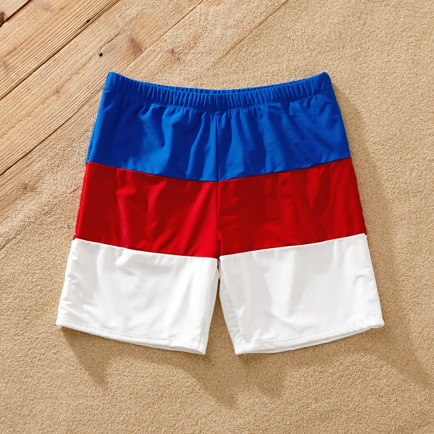 Family Matching Colorblock One Shoulder Cut Out Tie Waist One-piece Swimsuit or Swim Trunks Shorts  big image 12