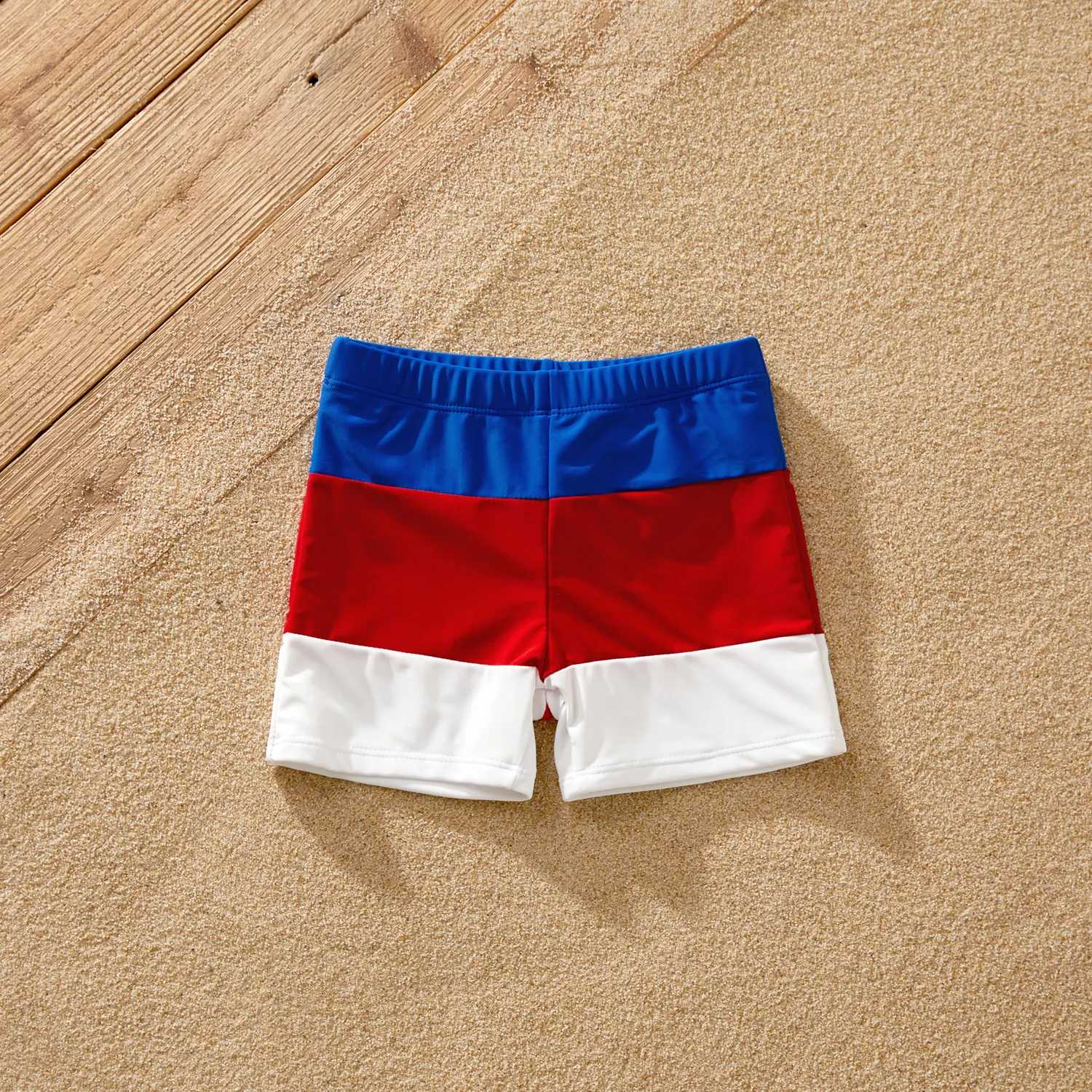 Family Matching Colorblock One Shoulder Cut Out Tie Waist One-piece Swimsuit or Swim Trunks Shorts  image 1