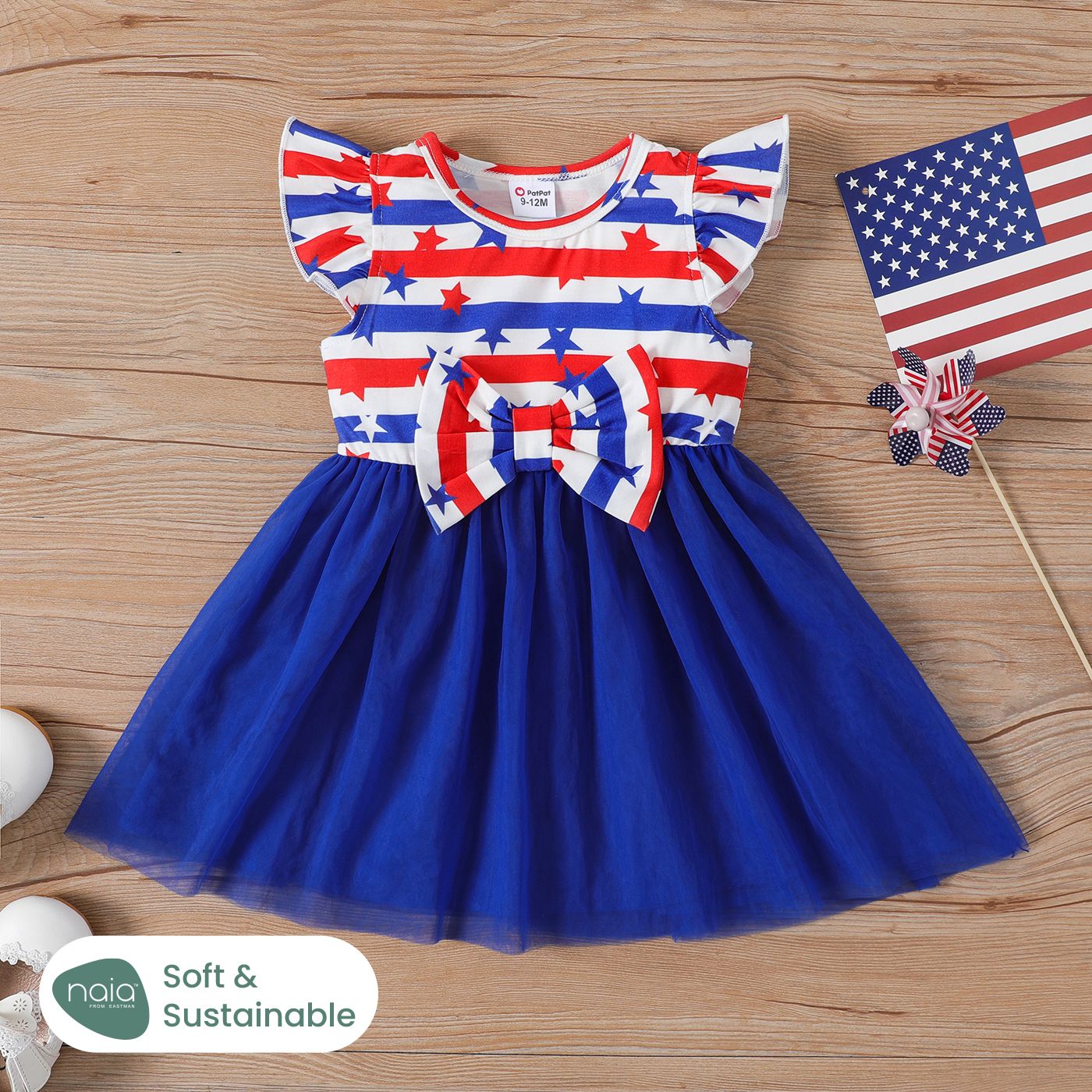 Independence Day Baby Girl Bow Decor Naiaâ¢ Flutter-sleeve Dress