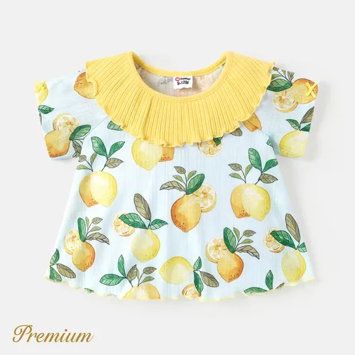 Baby Girl Allover Floral  Print Contrast Collar Short-sleeve Textured Tee