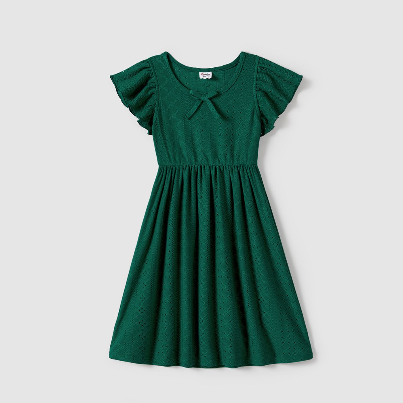 Family Matching Ruffle-sleeve Schiffy Dresses And Striped Panel Colorblock Short-sleeve T-shirts Sets