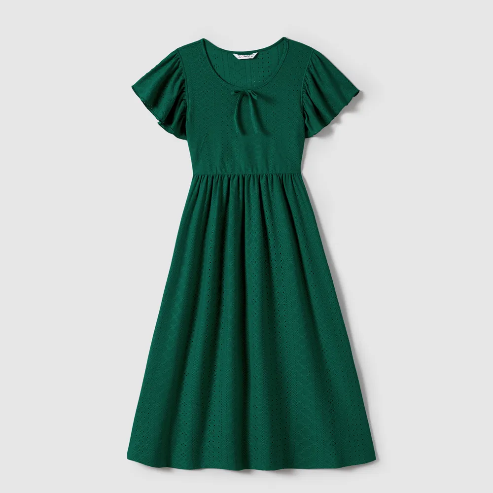 Family Matching Ruffle-sleeve Schiffy Dresses and Striped Panel Colorblock Short-sleeve T-shirts Sets big image 15