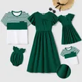 Family Matching Ruffle-sleeve Schiffy Dresses and Striped Panel Colorblock Short-sleeve T-shirts Sets  image 2