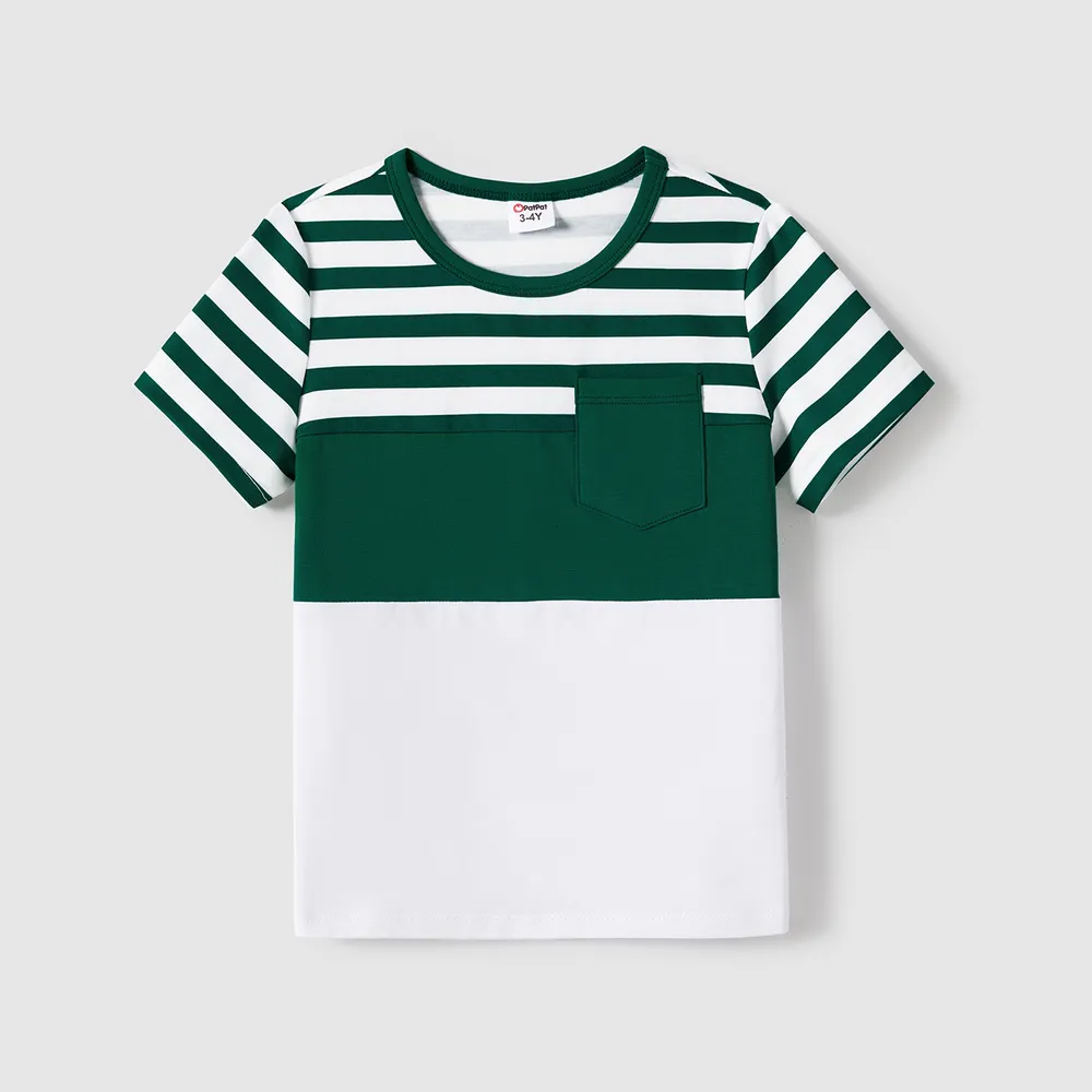 Family Matching Ruffle-sleeve Schiffy Dresses and Striped Panel Colorblock Short-sleeve T-shirts Sets big image 6