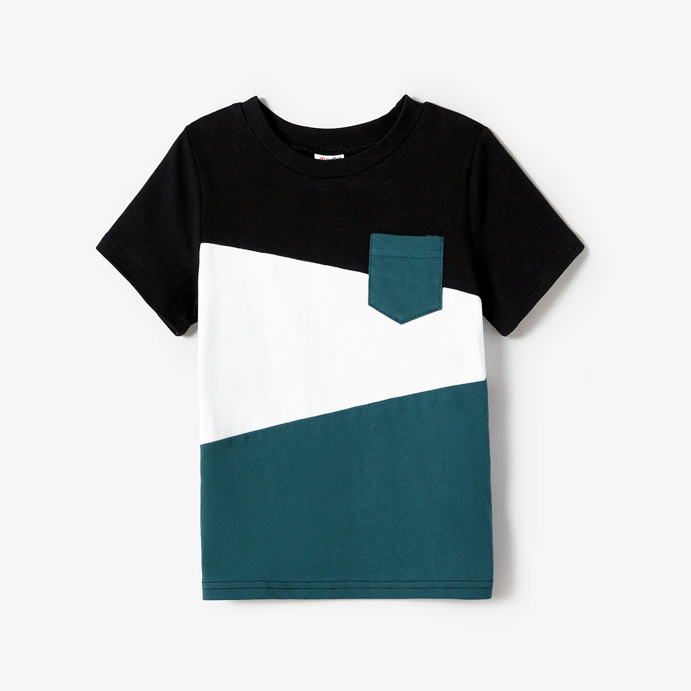 100% Cotton Family Matching Short-sleeve Belted Wrap Dresses and Color Block T-shirts Sets DarkGreen image 5