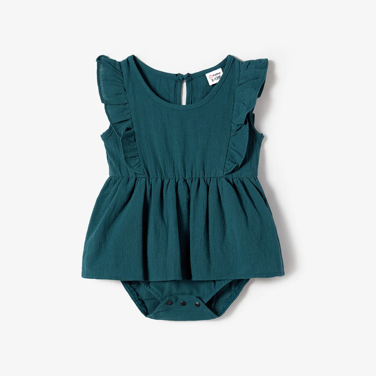 100% Cotton Family Matching Short-sleeve Belted Wrap Dresses and Color Block T-shirts Sets DarkGreen big image 1
