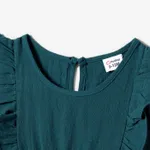 100% Cotton Family Matching Short-sleeve Belted Wrap Dresses and Color Block T-shirts Sets DarkGreen image 3