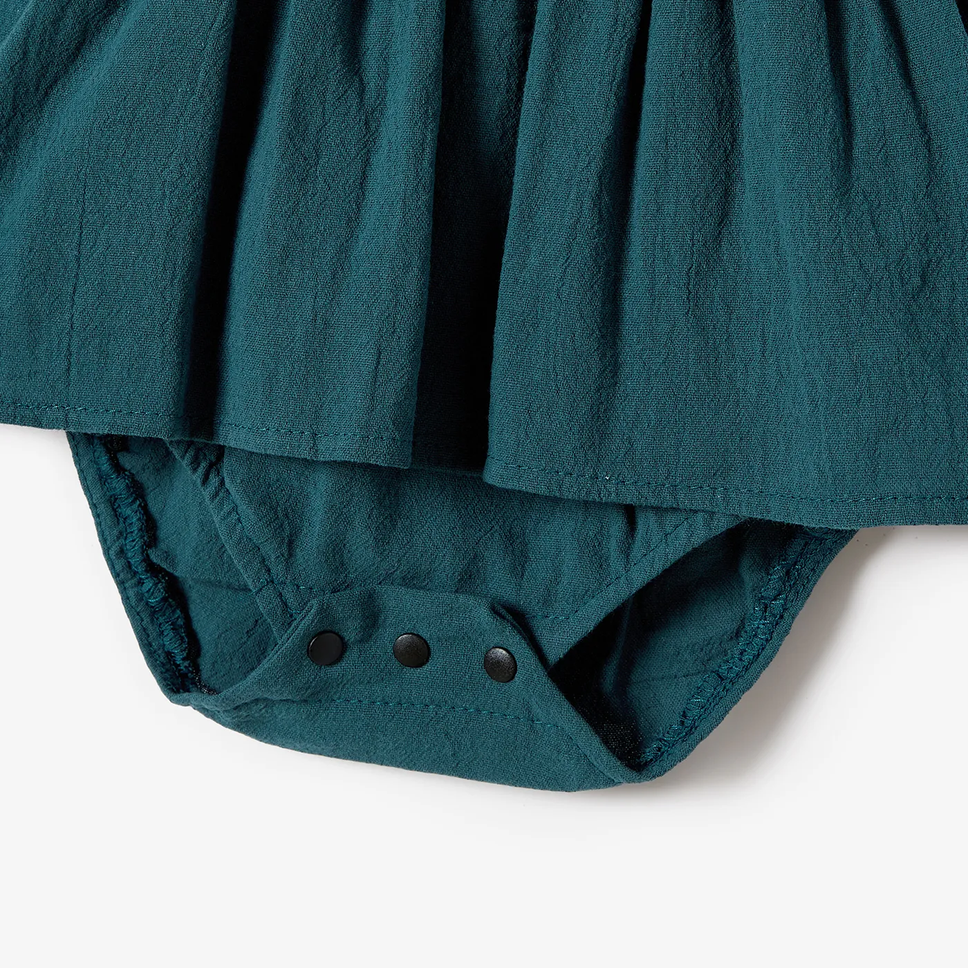 100% Cotton Family Matching Short-sleeve Belted Wrap Dresses and Color Block T-shirts Sets DarkGreen image 4
