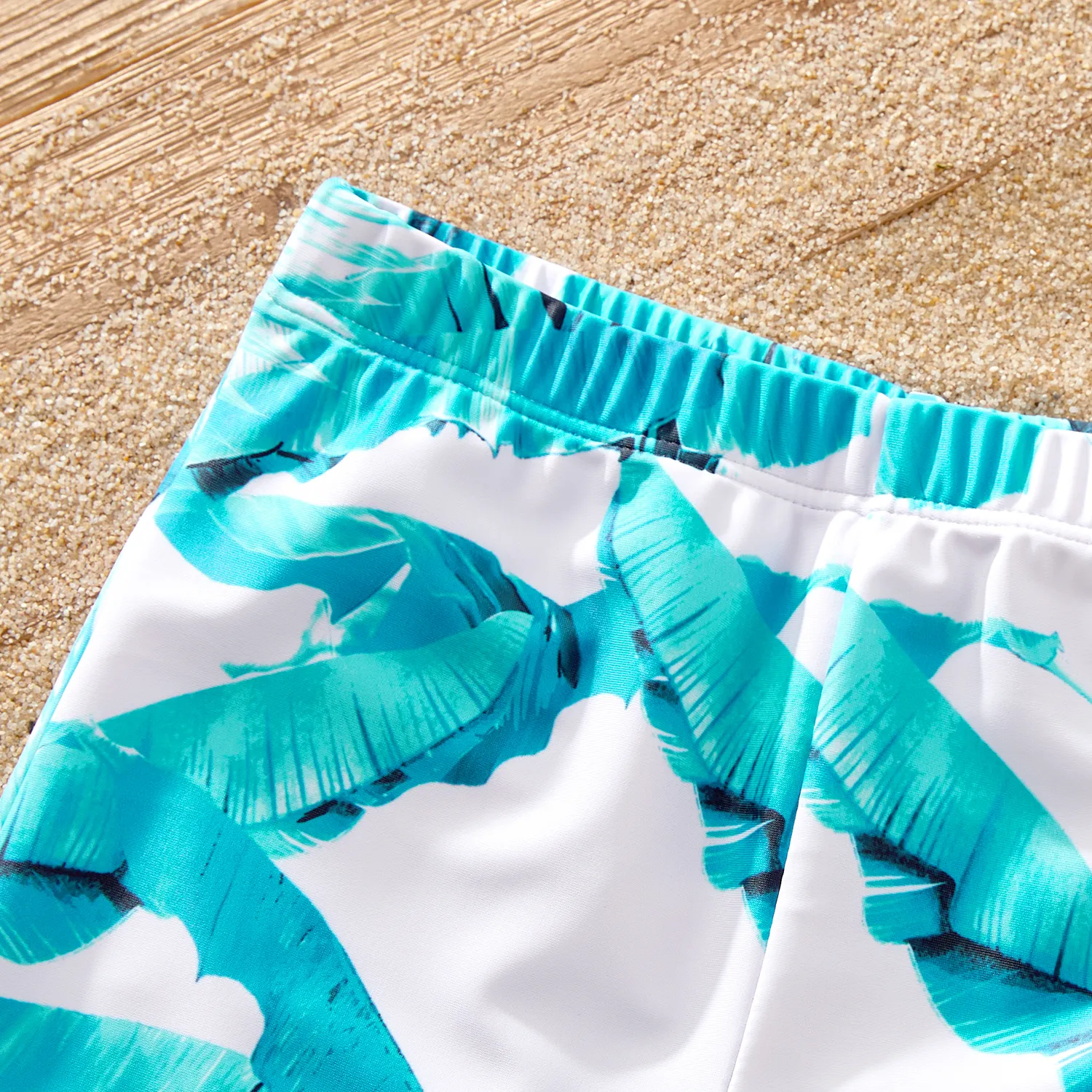 Family Matching Crisscross Front One-piece Swimsuit or Plant Print Swim Trunks Shorts Mintblue image 4