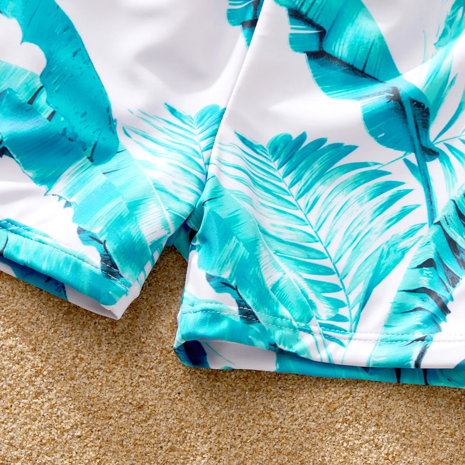 Family Matching Crisscross Front One-piece Swimsuit or Plant Print Swim Trunks Shorts Mintblue image 5