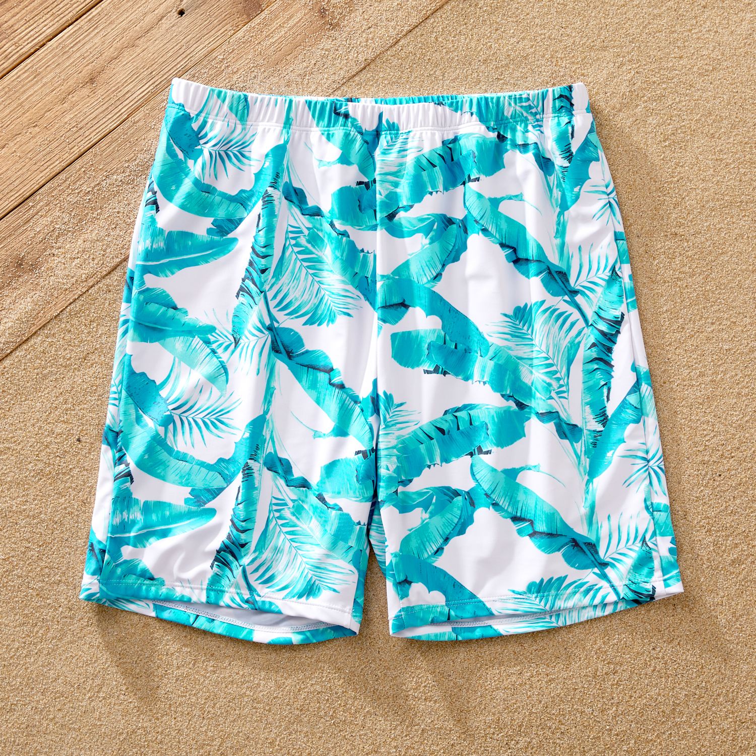 Family Matching Crisscross Front One-piece Swimsuit Or Plant Print Swim Trunks Shorts