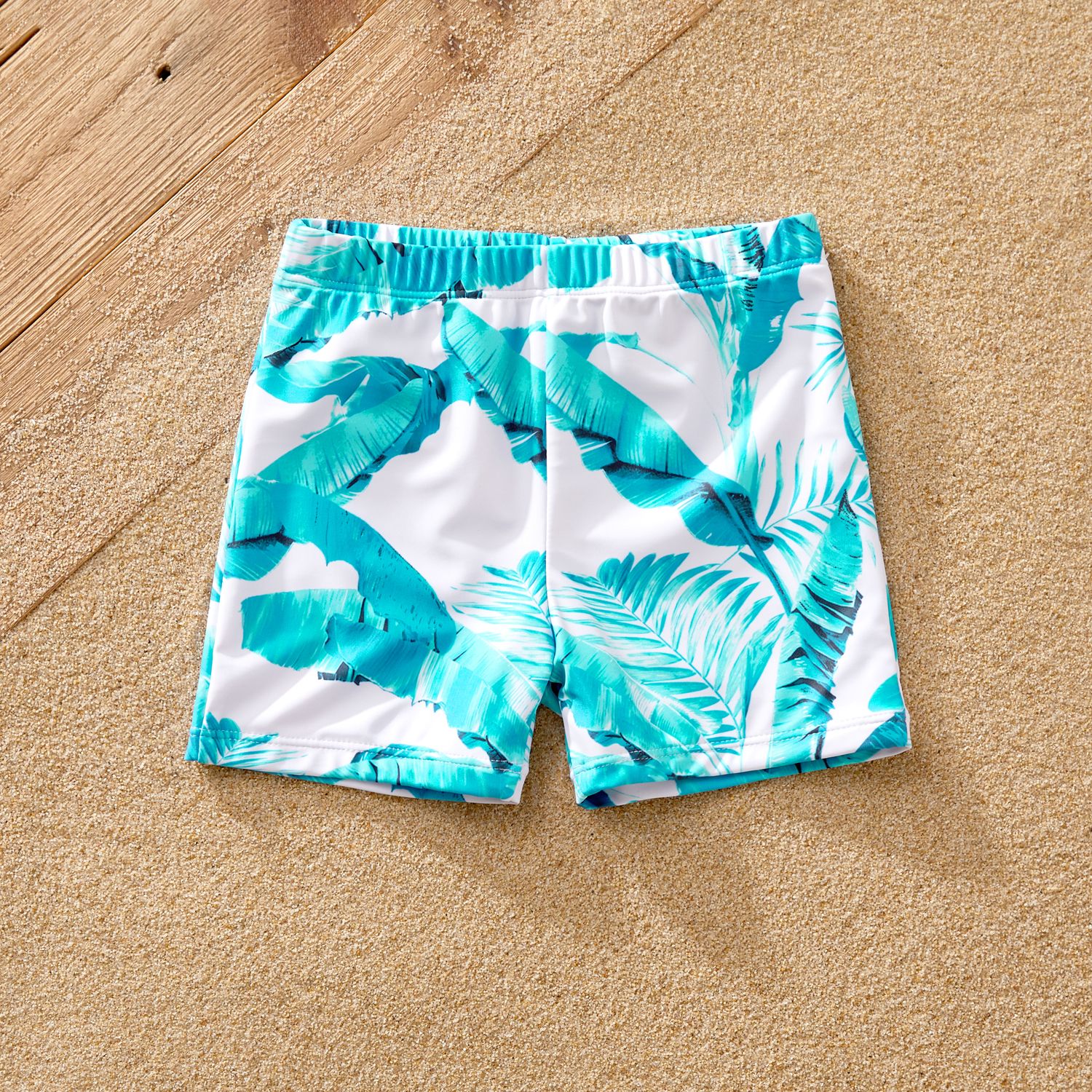 Family Matching Crisscross Front One-piece Swimsuit Or Plant Print Swim Trunks Shorts
