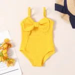 Baby Girl Solid Bow Front Rib-knit One Piece Swimsuit Yellow