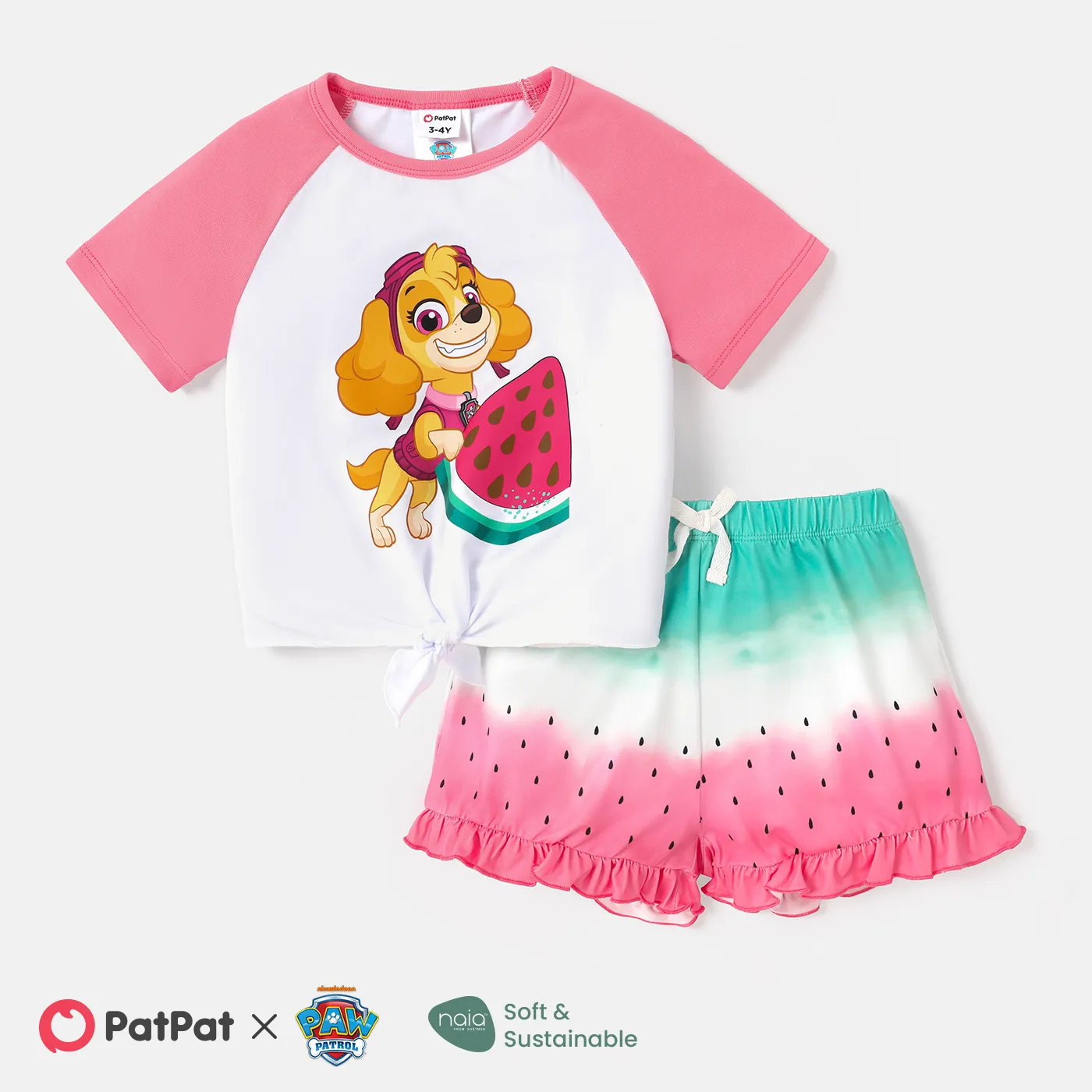 

PAW Patrol Toddler Girl 2pcs Character & Watermelon Print Short-sleeve Tee and Ruffle Hem Shorts Set