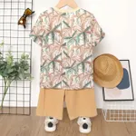 2pcs Kid Boy Allover Floral Print Pocket Short-sleeve Top and Solid Shorts Set  image 4