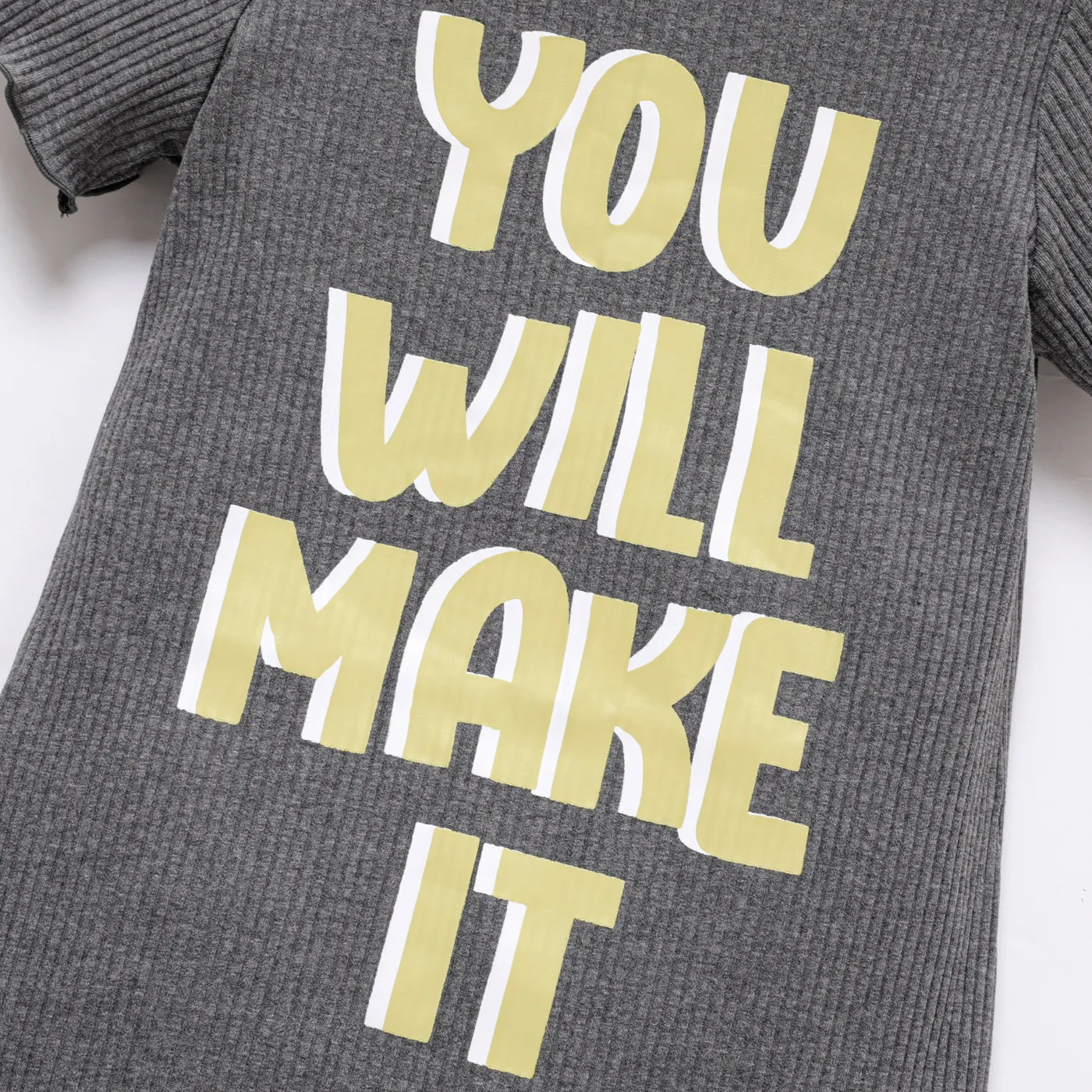 Kid Girl Letters Print Ribbed Ruffle Short-sleeve Tee  image 2